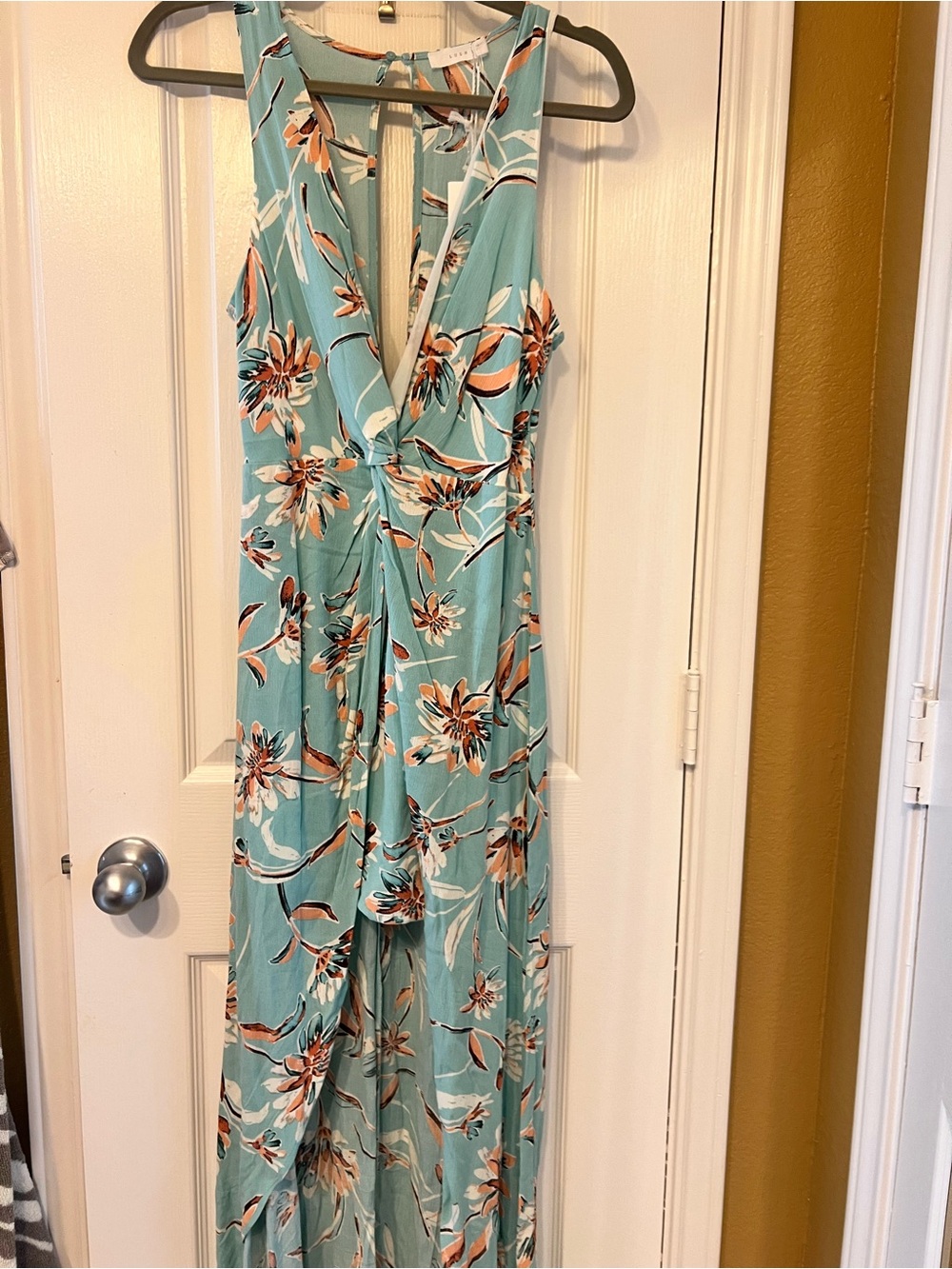 NWT Lush Blue Floral Mini Dress with Maxi Overlay, Size XS